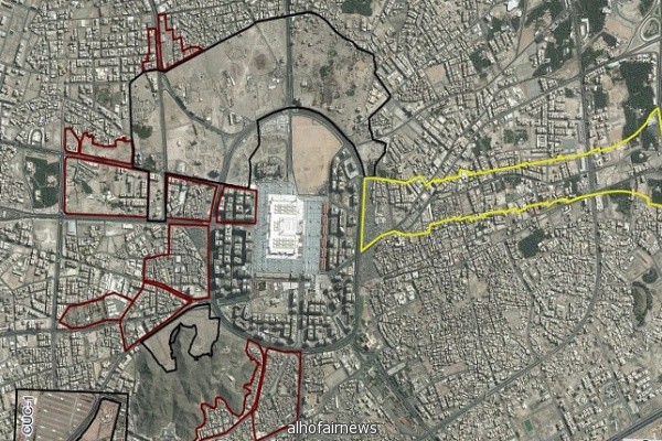 خريطة نزع الملكيات بمشروع توسعة المسجد النبوي للمرحلتين الثانية والثالثة
