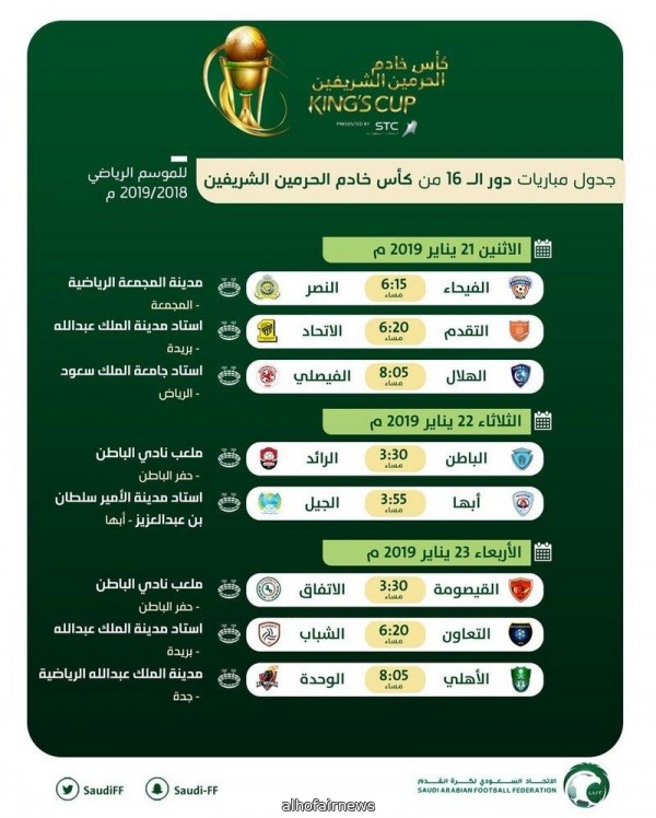 المسابقات تصدر جدول مباريات دور الستة عشر في كأس الملك