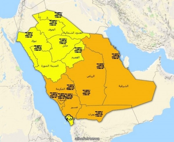 التنبيهات تغزو خريطة #الإنذار_المبكر.. 12 منطقة ما بين الغبار والأمطار