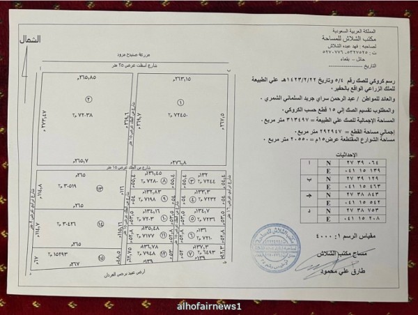 قطعة أرض للبيع بالحفير بمساحة أكثر من 7 الاف متر مربع